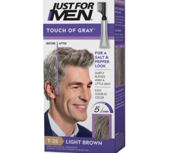 Just For Men Touch of Gray, Mens Hair Color Kit with Comb Applicator for Easy Application, Great for a Salt and Pepper Look – Light Brown, T-25, Pack of 1