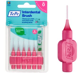 TEPE Interdental Brush Original, Soft Dental Brush for Teeth Cleaning, Pack of 6, 0.40 mm, Extra-Small/Small Gaps, Pink, Size 0