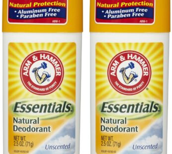 Arm & Hammer Essentials Natural Deodorant, Unscented – 2.5 oz – 2 pk