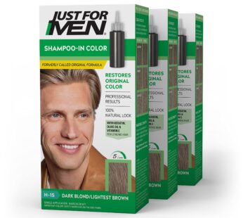 Just For Men Shampoo-In Color (Formerly Original Formula), Mens Hair Color with Keratin and Vitamin E for Stronger Hair – Dark Blond/Lightest Brown, H-15, Pack of 3