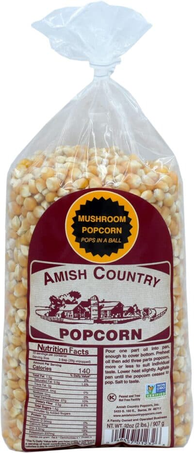 Amish Country Popcorn | 2 lbs Bag | Mushroom Popcorn Kernels | Old Fashioned, Non-GMO and Gluten Free (Mushroom - 2 lbs Bag)