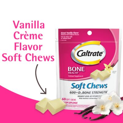 Caltrate Soft Chews 600 Plus D3 Calcium Vitamin D Supplement, Vanilla Creme - 60 Count - Image 2