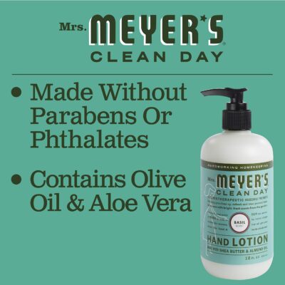 MRS. MEYER'S CLEAN DAY Hand Lotion for Dry Hands, Non-Greasy Moisturizer Made with Essential Oils, Basil, 12 oz - Image 3