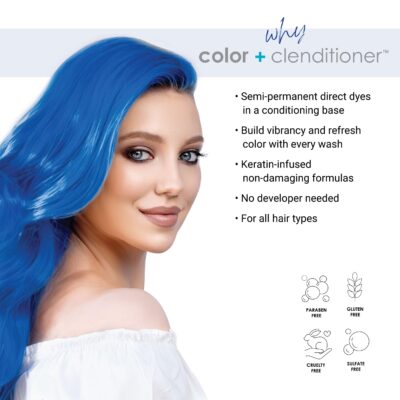 Keracolor Clenditioner BLUE Hair Dye - Semi Permanent Hair Color Depositing Conditioner, Cruelty-free, 12 Fl. Oz. - Image 2