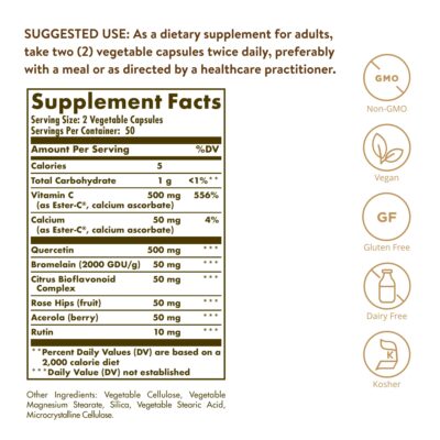 Solgar Quercetin Complex with Ester-C Plus, Unique Synergistic Formulat Immune Health Support, 100 Vegetable Capsules - Image 2