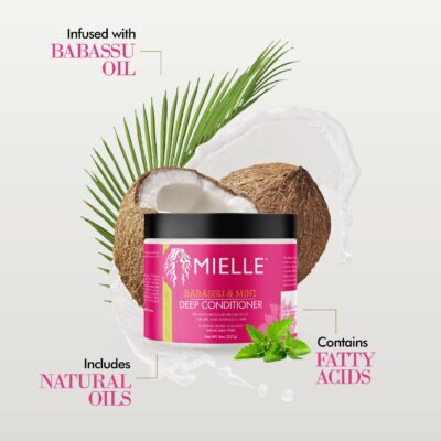 Mielle Organics Babassu & Mint Deep Conditioner with Protein, Moisturizing & Conditioning Deep Treatment, Hydrating Repair for Dry, Damaged, & Frizzy Hair, 8-Ounces - Image 3
