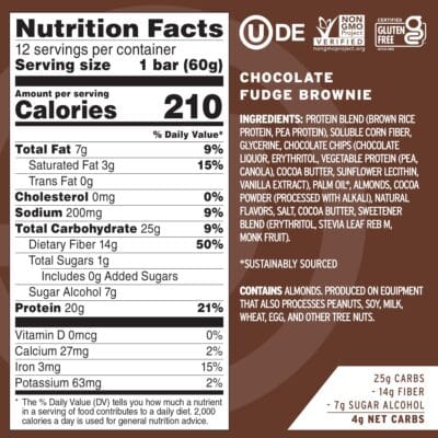 No Cow High Protein Bars, Chocolate Fudge Brownie - Healthy Snacks, 20g Vegan Protein, High Fiber, Low Sugar, Keto Friendly, Dairy & Gluten Free (12 Count) - Image 4