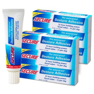 Secure Denture Adhesive Cream ? 12-Hour Max Hold ? Patented Waterproof Seal ? Zinc Free ? for Uppers Lowers & Partials ? Food Grade Ingredients ? FSA HSA Approved ? 1.4 oz (6 Pack)