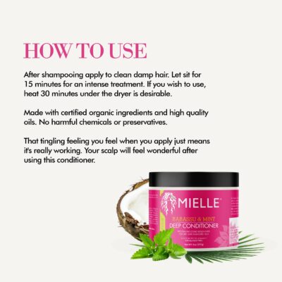 Mielle Organics Babassu & Mint Deep Conditioner with Protein, Moisturizing & Conditioning Deep Treatment, Hydrating Repair for Dry, Damaged, & Frizzy Hair, 8-Ounces - Image 5