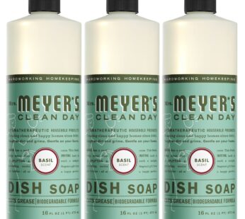 MRS. MEYER’S CLEAN DAY Liquid Dish Soap, Biodegradable Formula, Basil, 16 fl. oz – Pack of 3