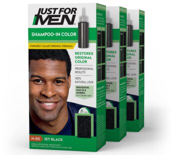 Just For Men Shampoo-In Color (Formerly Original Formula), Mens Hair Color with Keratin and Vitamin E for Stronger Hair – Jet Black , H-60, Pack of 3