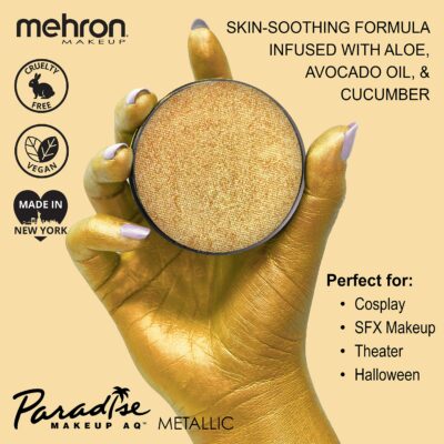 Mehron Makeup Paradise Makeup AQ Pro Size | Stage & Screen, Face & Body Painting, Special FX, Beauty, Cosplay, and Halloween | Water Activated Face Paint & Body Paint 1.4 oz (40 g) (Metallic Gold) - Image 2