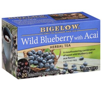 Bigelow Tea Wild Blueberry with Acai Herbal Tea, Caffeinated Tea with Blueberry and Acai, 20 Count Box, (Pack of 6), 120 Total Tea Bags