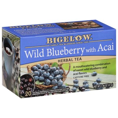 Bigelow Tea Wild Blueberry with Acai Herbal Tea, Caffeinated Tea with Blueberry and Acai, 20 Count Box, (Pack of 6), 120 Total Tea Bags