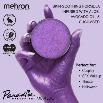 Mehron Makeup Paradise Makeup AQ Pro Size | Stage & Screen, Face & Body Painting, Special FX, Beauty, Cosplay, and Halloween | Water Activated Face Paint & Body Paint 1.4 oz (40 g) (Metallic Purple) - Image 2