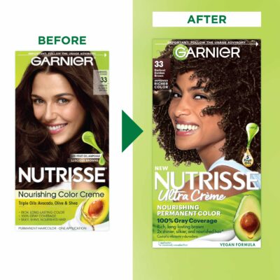 Garnier Hair Color Nutrisse Nourishing Creme, 33 Darkest Golden Brown (Caramel Fudge) Permanent Hair Dye, 1 Count (Packaging May Vary) - Image 2