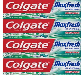 Colgate Max Fresh Whitening Toothpaste with Breath Strips, Clean Mint, 6 Ounce Tube, 4 Pack