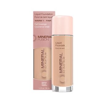 Mineral Fusion Full Coverage Foundation, Liquid Foundation – Warm 1- Light to Medium Complexion w/Golden Undertones, Lightweight Matte Finish, Up to 12 Hr Hydration, Hypoallergenic & Vegan, 1 fl. oz