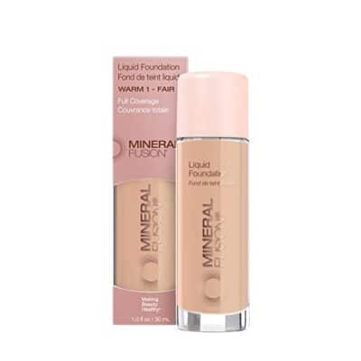 Mineral Fusion Full Coverage Foundation, Liquid Foundation - Warm 1- Light to Medium Complexion w/Golden Undertones, Lightweight Matte Finish, Up to 12 Hr Hydration, Hypoallergenic & Vegan, 1 fl. oz