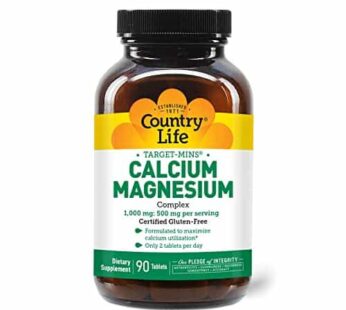 Country Life Target-Mins Calcium Magnesium Complex 1000mg/500mg, 90 Tablets, Certified Gluten Free, Certified Vegan, Certified Non-GMO Verified