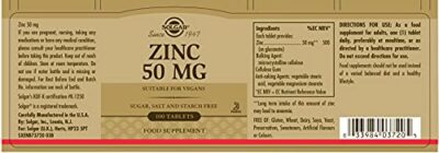 Solgar Zinc 50 mg - 100 Tablets - Antioxidant, Skin & Immune System Support - Non-GMO, Vegan, Kosher, Gluten Free - 100 Servings - Image 2