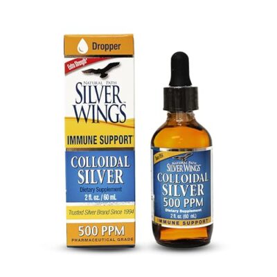 Natural Path Silver Wings Colloidal Silver - Extra Strength Liquid Immune Support Supplement - - 500ppm (2500mcg) - 2oz Dropper