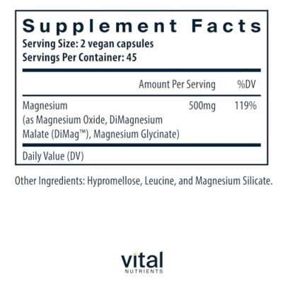 Vital Nutrients Triple Magnesium Complex | Vegan Magnesium Glycinate, Malate & Oxide 250mg | Easily Absorbed Magnesium Supplement for Stress, Muscle, Heart, Bone Support | 90 Capsules - Image 2