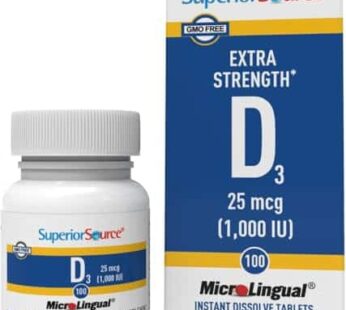 Superior Source Vitamin D3 1000 IU, Quick Dissolve MicroLingual Tablets, 100 Count, Helps Promote Strong Bones and Teeth, Immune Support, Helps Maintain Healthy Muscle Function, Non-GMO