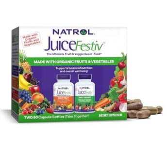 Natrol JuiceFestiv Daily Fruit & Veggie with SelenoExcell and Whole-Food [Phyto] Nutrients, Dietary Supplement Supports Better Nutrition (& Overall Well-Being), 60 Capsules (Pack of 2), 30 Day Supply