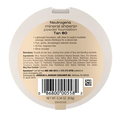 Neutrogena Mineral Sheers Compact Powder Foundation, Lightweight & Oil-Free Mineral Foundation, Fragrance-Free, Tan 80,.34 oz (Pack of 2) - Image 9