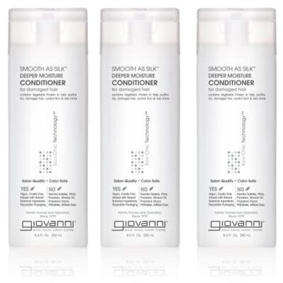 GIOVANNI Smooth As Silk Deeper Moisture Conditioner - Calms Frizz, Adds Moisture, Detangles, Wash & Go, Co Wash, Infused with Natural Botanical Ingredients, Color Safe, Sulfate Free - 8.5 oz (3 Pack)