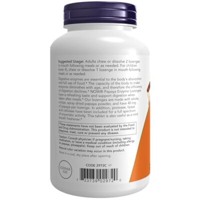 NOW Supplements, Papaya Enzyme with Mint and Chlorophyll, Digestive Support*, 360 Chewable Lozenges - Image 3