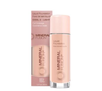 Mineral Fusion Full Coverage Foundation, Liquid Foundation – Cool 2- Light Complexion w/Cool Undertones, Lightweight Matte Finish, Up to 12 Hr Hydration, Hypoallergenic & Vegan, 1 fl. Oz