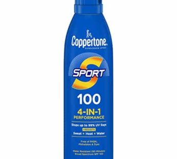 Coppertone SPORT Sunscreen Spray SPF 100, Water Resistant, Continuous Spray Sunscreen, Broad Spectrum SPF 100 Sunscreen, 5.5 Oz Spray