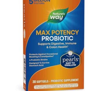 Nature’s Way Max Potency Probiotic Pearls for Men and Women, Supports Digestive, Immune, Colon Health*, 5 Billion Live Cultures, No Refrigeration Required, 30 Softgels (Packaging May Vary)