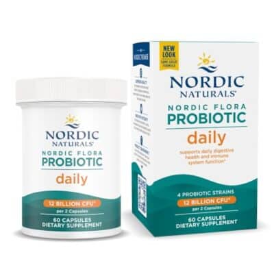 Nordic Naturals Nordic Flora Probiotic Daily - 60 Capsules - 4 Probiotic Strains with 12 Billion Cultures - Optimal Wellness, Immune Support, Digestive Health - Non-GMO, Vegan - 30 Servings