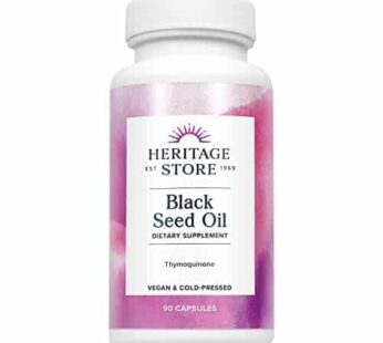 HERITAGE STORE Black Seed Oil Liquid Capsules 650mg, Nigella Sativa Oil Supplement with Thymoquinone, Omega 3 6 9, Antioxidant, Cholesterol, Digestive, Joint & Immune Support*, Vegan, 45 Serv, 90ct