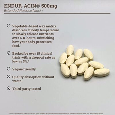 Endurance Products ENDUR-ACIN Niacin - Vitamin B3 Niacin 500mg Extended Release & Low-Flush, 200 Tablets - Supports Cholesterol Balance & Heart Health - Image 8