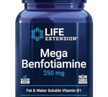 Life Extension Mega Benfotiamine, 250 mg, a fat-soluble form of thiamine, healthy metabolism, ultra-bioavailable vitamin B1, high potency, gluten-free, non-GMO, vegetarian, 120 capsules