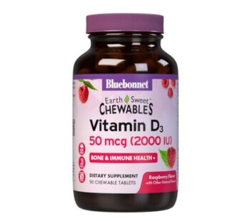 Bluebonnet Nutrition Earth Sweet Vitamin D3 2000 IU Chewable Tablets, Aids in Muscle and Skeletal Growth, D3, Non GMO, Gluten, Free, Soy Free, Milk Free, Kosher, 90 Chewable Tablets, Raspberry Flavor