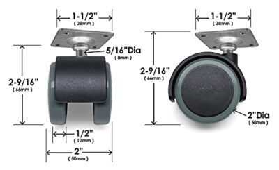 Slipstick CB681 2 Inch Floor Protector Rubber Caster Wheels (Set of 4) 5/16 Inch Stem or Top Plate Mounting Options - Black/Gray Green - Image 9