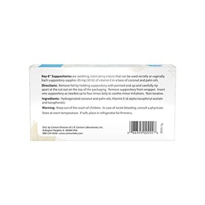 Carlson - Key-E Suppositories, 30 IU Vitamin E Suppository, Lubricates Dry Areas, Treatment for Women and Men, Vaginal & Rectal, 12 Count - Image 2