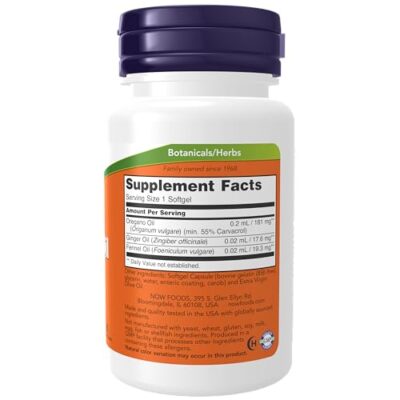NOW Supplements, Oregano Oil with Ginger and Fennel Oil, Enteric Coated, 90 Softgels - Image 2