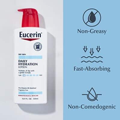 Eucerin Daily Hydration Body Lotion for Dry Skin, Unscented Body Moisturizer with Sunflower Oil and Pro-Vitamin B5, 16.9 Fl Oz Bottle, Pack of 3 - Image 10