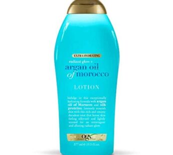 OGX Radiant Glow + Argan Oil of Morocco Extra Hydrating Body Lotion for Dry Skin, Nourishing Creamy Body & Hand Cream for Silky Soft Skin, Paraben-Free, Sulfated-Surfactants Free, 19.5 fl oz