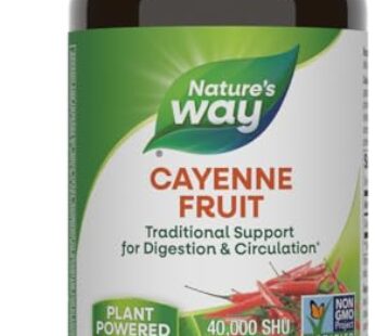 Nature’s Way Cayenne Pepper, Traditional Digestion and Circulation Support*, Non-GMO Project Verified, Gluten Free, 180 Vegetarian Capsules (Packaging May Vary)