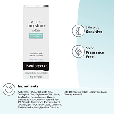 Neutrogena Oil Free Daily Long Lasting Facial Moisturizer & Neck Cream - Non Greasy, Oil Free Moisturizer Won't Clog Pores - SPF 15 Sunscreen & Glycerin, 4 fl. oz (Pack of 2) - Image 2