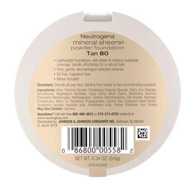 Neutrogena Mineral Sheers Compact Powder Foundation, Lightweight & Oil-Free Mineral Foundation, Fragrance-Free, Tan 80,.34 oz (Pack of 2) - Image 8