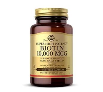 Solgar Biotin 10,000 mcg, 60 Vegetable Capsules – Energy, Metabolism, Promotes Healthy Skin, Nails & Hair – Super High Potency – Non-GMO, Vegan, Gluten Free, Dairy Free, Kosher – 60 Servings