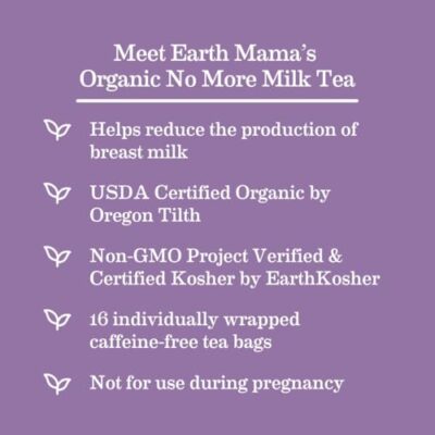 Earth Mama No More Milk Tea | Organic Herbal Tea Bags to Reduce Breast Milk Production, Stop Breastfeeding, & Wean Lactation Naturally, Postpartum Essentials, Decaf Tea With Hibiscus & Sage (16-Count) - Image 3